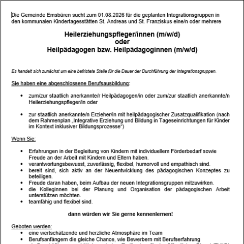 Stellenausschreibung Heilerziehungspflegerin