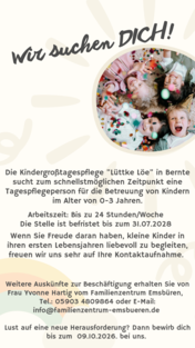 Stellenausschreibung Tagespflegeperson