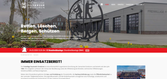 Startseite der neuen Feuerwehr Homepage