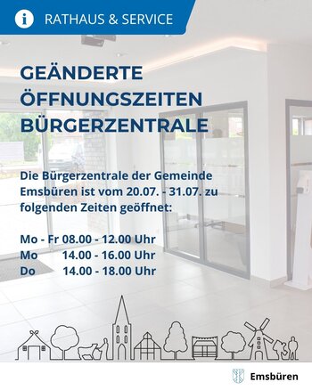 Öffnungszeiten Juli Bürgerzentrale