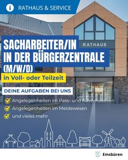 Stellenausschreibung - Sachbearbeiter/in in der Bürgerzentrale (m/w/d) in Voll- oder Teilzeit. 