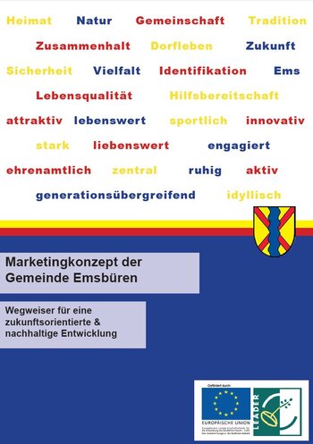 Das Bild zeigt das Titelbild der Broschüre Marketingkonzept der Gemeinde Emsbüren, ein Wegweiser für eine zukunftsorientierte und nachhaltige Entwicklung